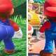 Los cuartos traseros de Mario en Super Mario Odyssey (izquierda) comparados con los de la película (derecha)